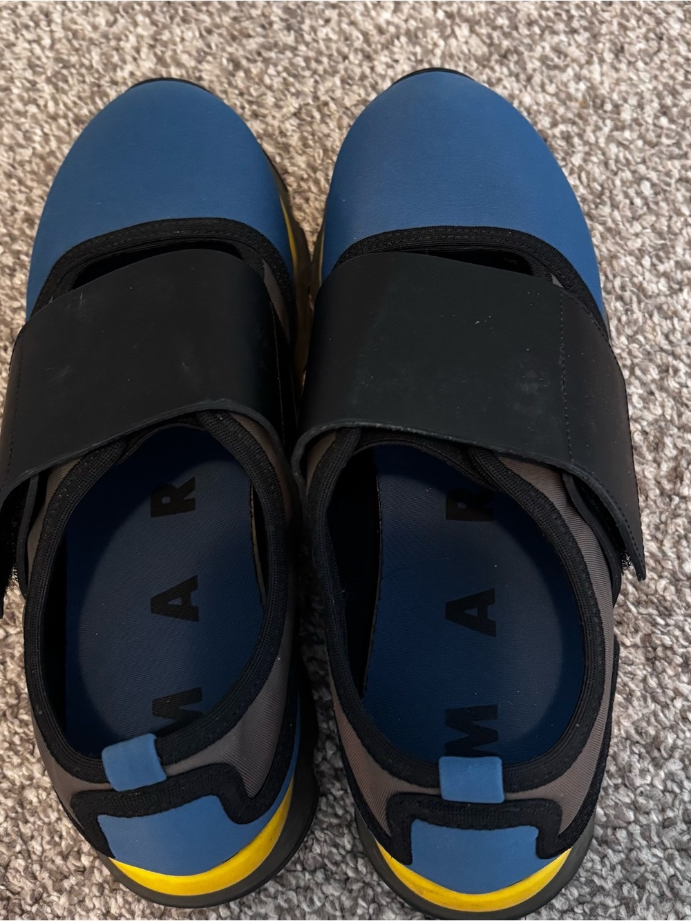 MARNI Blue & Black Strap Sneakers with Yellow Accent, size 37